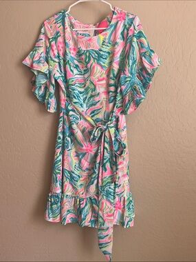 Lilly Pulitzer Pink, Teal & Yellow Swirl Shift Dress